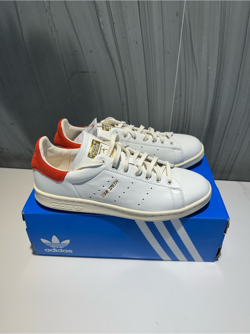 ✨NWT✨ adidas Stan Smith Lux White Leather Sneakers with Red Heel Tab